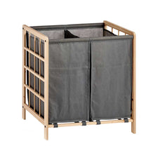 Cesta para ropa sucia de 30 L, cubeta para ropa abierta, 60x39x30 cm, de bambú y poliéster, gris y natural 39,5x33x60 cm.