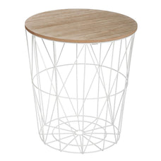 Mesa Auxiliar Redonda de Salón en Acero con Tapa de Madera