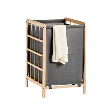 Cesta para ropa sucia de 30 L, cubeta para ropa abierta, 60x39x30 cm, de bambú y poliéster, gris y natural 39,5x33x60 cm.