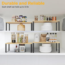 Estante de Especias Extensible, Juego de 2, Estante de Almacenamiento de Cocina, Metal y Madera de Ingeniera