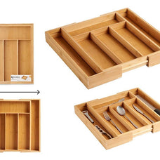 Bandeja de cubiertos de bambú Compartimento porta utensilios para el cajón. Cubertero Organizador de gran tamaño extensible 41 x 38 x 5 cm