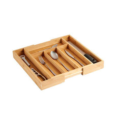 Bandeja de cubiertos de bambú Compartimento porta utensilios para el cajón. Cubertero Organizador de gran tamaño extensible 41 x 38 x 5 cm