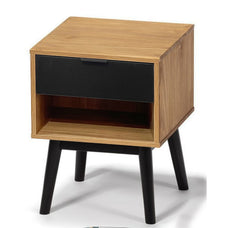 Mesita de Noche de Madera con Compartimento para Almacenamiento de Ropa y Objetos Personales. Mueble Auxiliar para el Dormitorio. (Neruk, 40X40X52 cm)