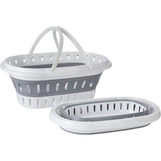 Cesta de ropa adaptable de 58x38x23cm para almacenar pinzas y ropa sucia o limpia. Contenedor ergonómico con asas para ahorrar espacio. Blanco/Gris
