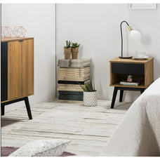 Mesita de Noche de Madera con Compartimento para Almacenamiento de Ropa y Objetos Personales. Mueble Auxiliar para el Dormitorio. (Neruk, 40X40X52 cm)