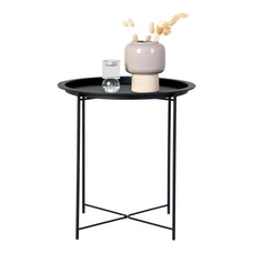 Mesa Auxiliar Plegable de Metal para Recibidor, Saln y Oficina. Mesita de Café Redonda para Centro con Bandeja Extrable Decorativa, Cmoda y Ligera 47x51 cm