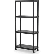 Estantera de Plstico Negro de 4 Baldas, Polipropileno PP, 140x60x30 cm, para Garaje, Cocina, Despensa, Terraza, Oficina y Trastero
