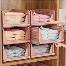 Organizador Armario 4 pcs Cajas de Almacenamiento Plegable y Apilable Cajones Organizadores Extraíbles de Plastico y Separadores para Ropa Cocina Dormitorio Baño