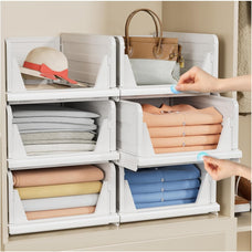 Organizador Armario 4 pcs Cajas de Almacenamiento Plegable y Apilable Cajones Organizadores Extraíbles de Plastico y Separadores para Ropa Cocina Dormitorio Baño