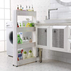 Carro Carrito Slim Estrecho Multiusos Por Ahorro De Espacio Con 4 Ruedas y 2/3/4 Cestos Niveles De Almacenamiento Para Cocina Baño