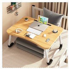 Mesa plegable multifunción con ranura y soporte para bebidas / cajón - Opciones de color: roble claro, blanco, negro texturizado, negro mate + Patas antideslizantes