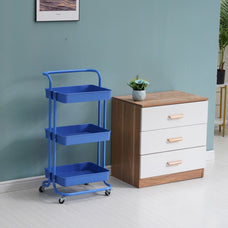 Carro Camarera De Cocina Metalico, Cesta de Resina, Con Ruedas. Soporta 15kg Carrito auxiliar Multiuso.3 Niveles Cajon de Almacenamiento. 84x42x38cm. Ideal para Frutas, Verduras, Cocina, Salón, Oficina.